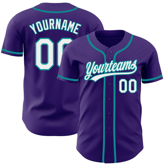 Custom Purple White-Teal Authentic Baseball Jersey - Main View