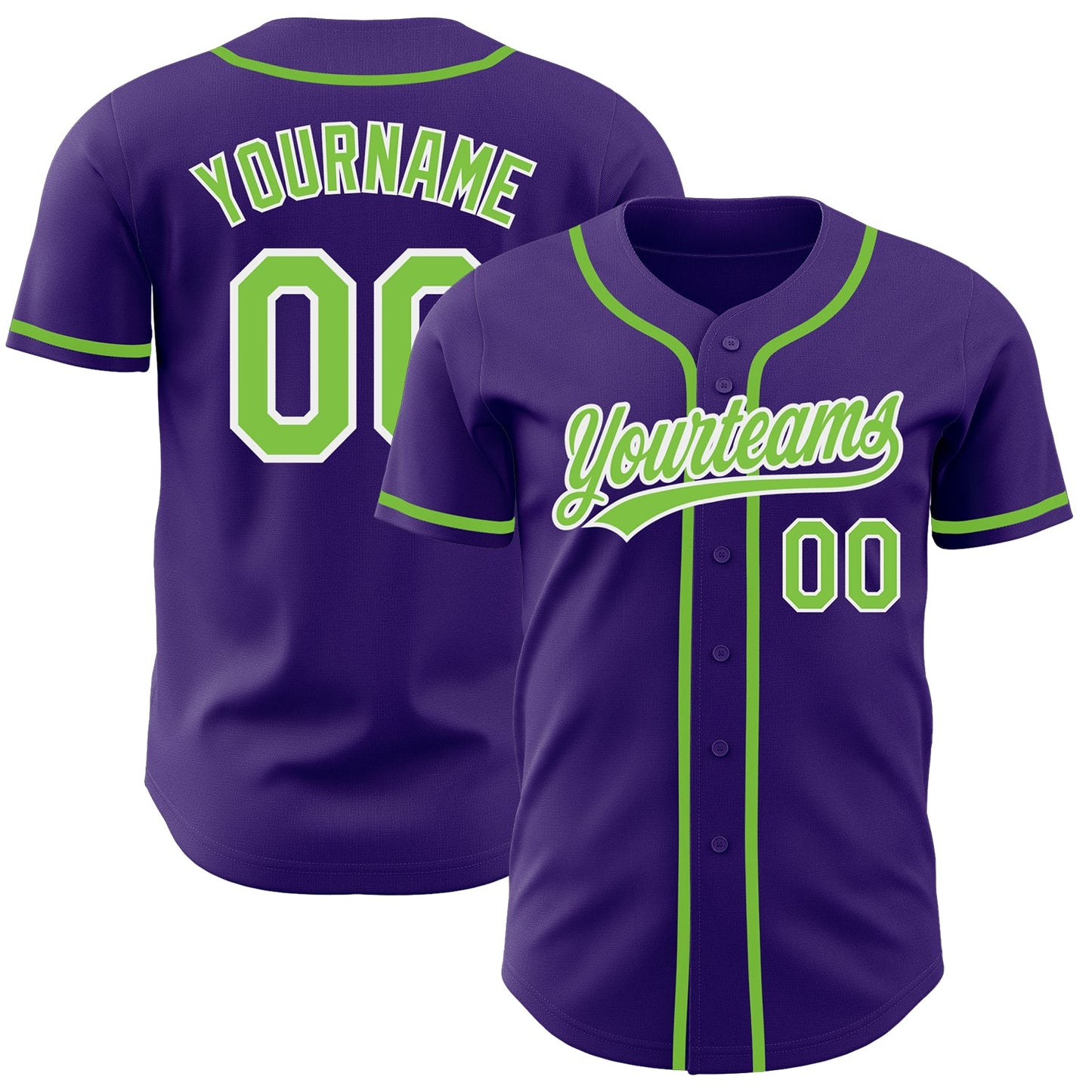 Custom Purple Neon Green-White Authentic Baseball Jersey - Main View