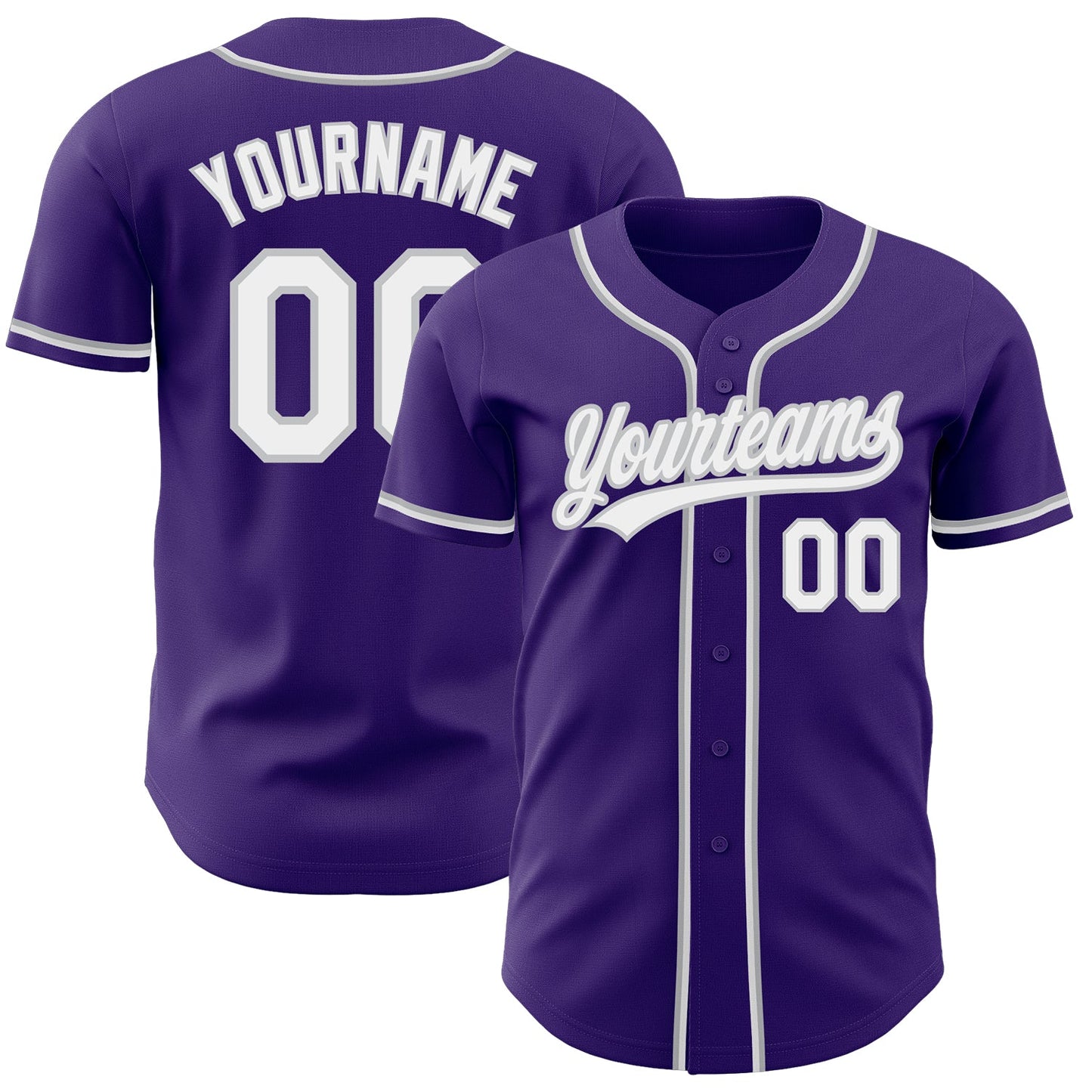 Custom Purple White-Gray Authentic Baseball Jersey - Main View