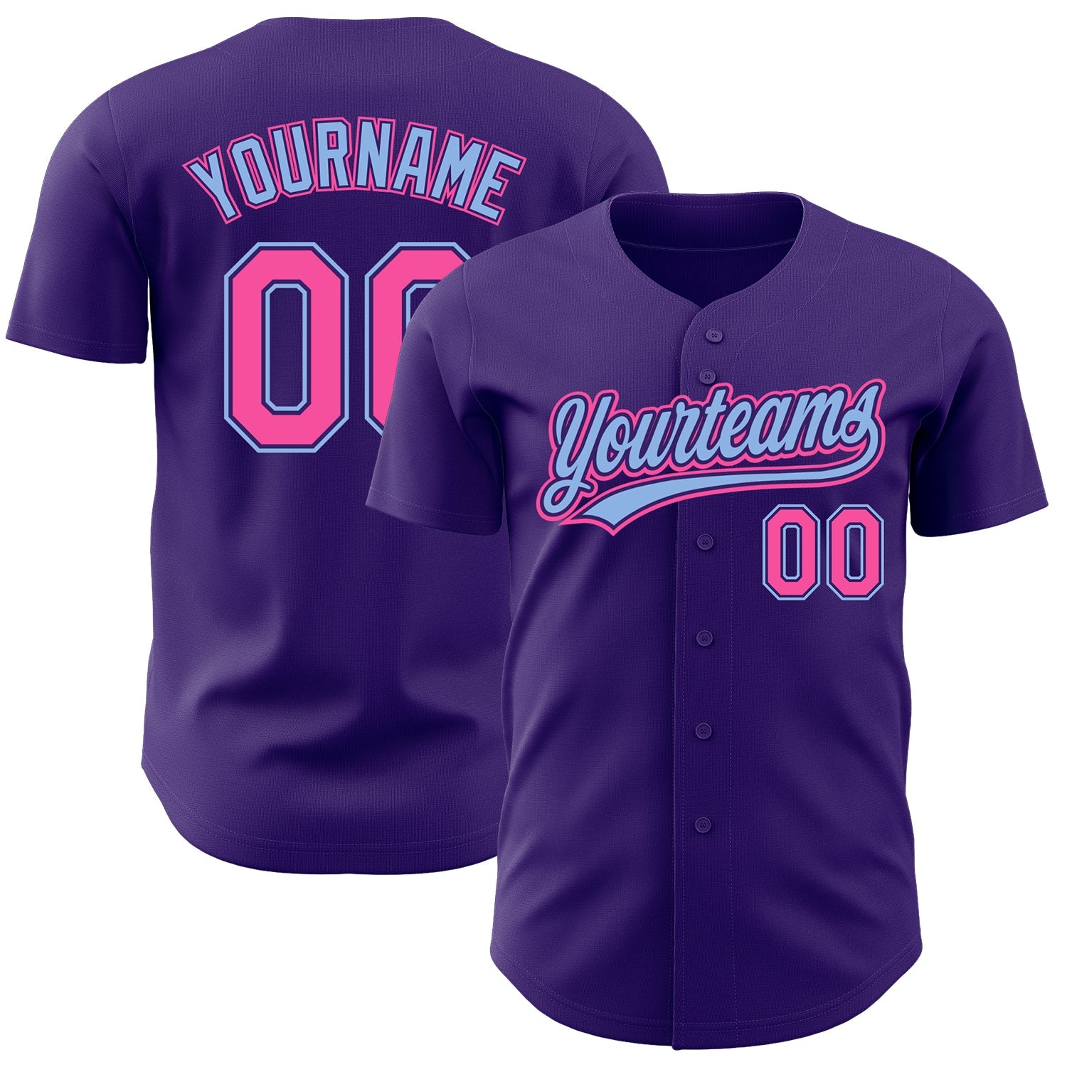 Custom Purple Pink-Light Blue Authentic Baseball Jersey - Main View