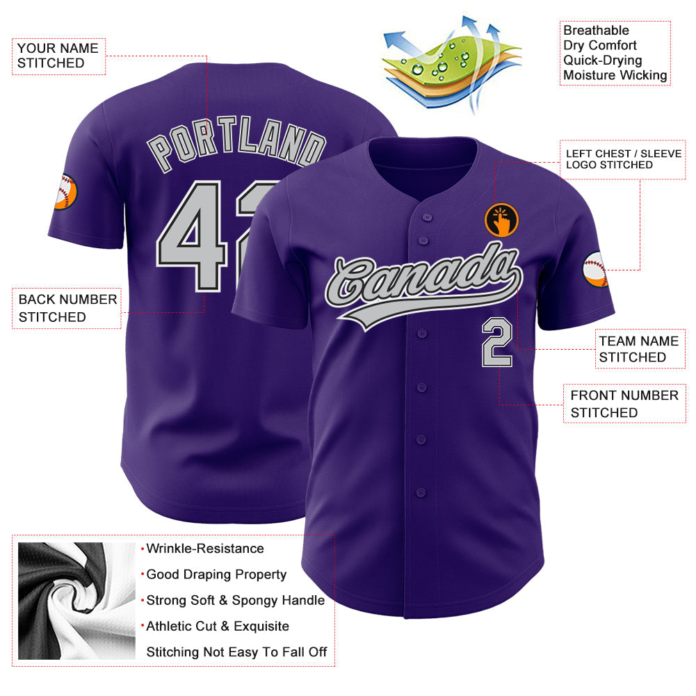 Custom Purple Gray-Black Authentic Baseball Jersey view 3