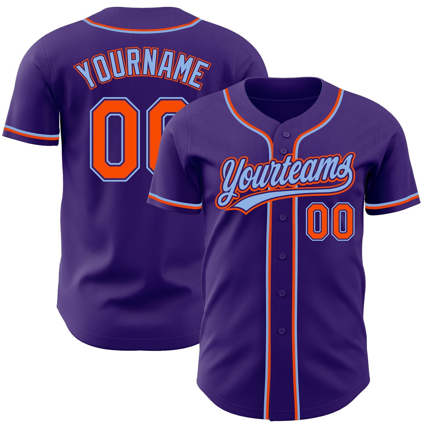 Custom Purple Orange-Light Blue Authentic Baseball Jersey - Main View