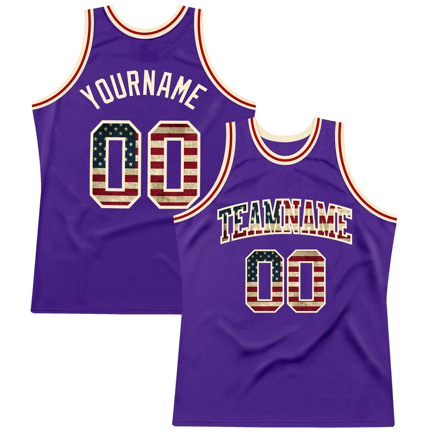 Custom Purple Vintage USA Flag-Cream Authentic Throwback Basketball Jersey - Main View