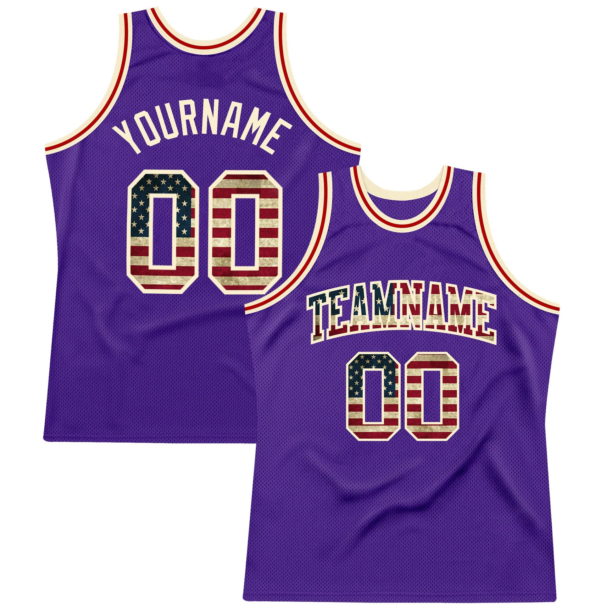 Custom Purple Vintage USA Flag-Cream Authentic Throwback Basketball Jersey - Main View