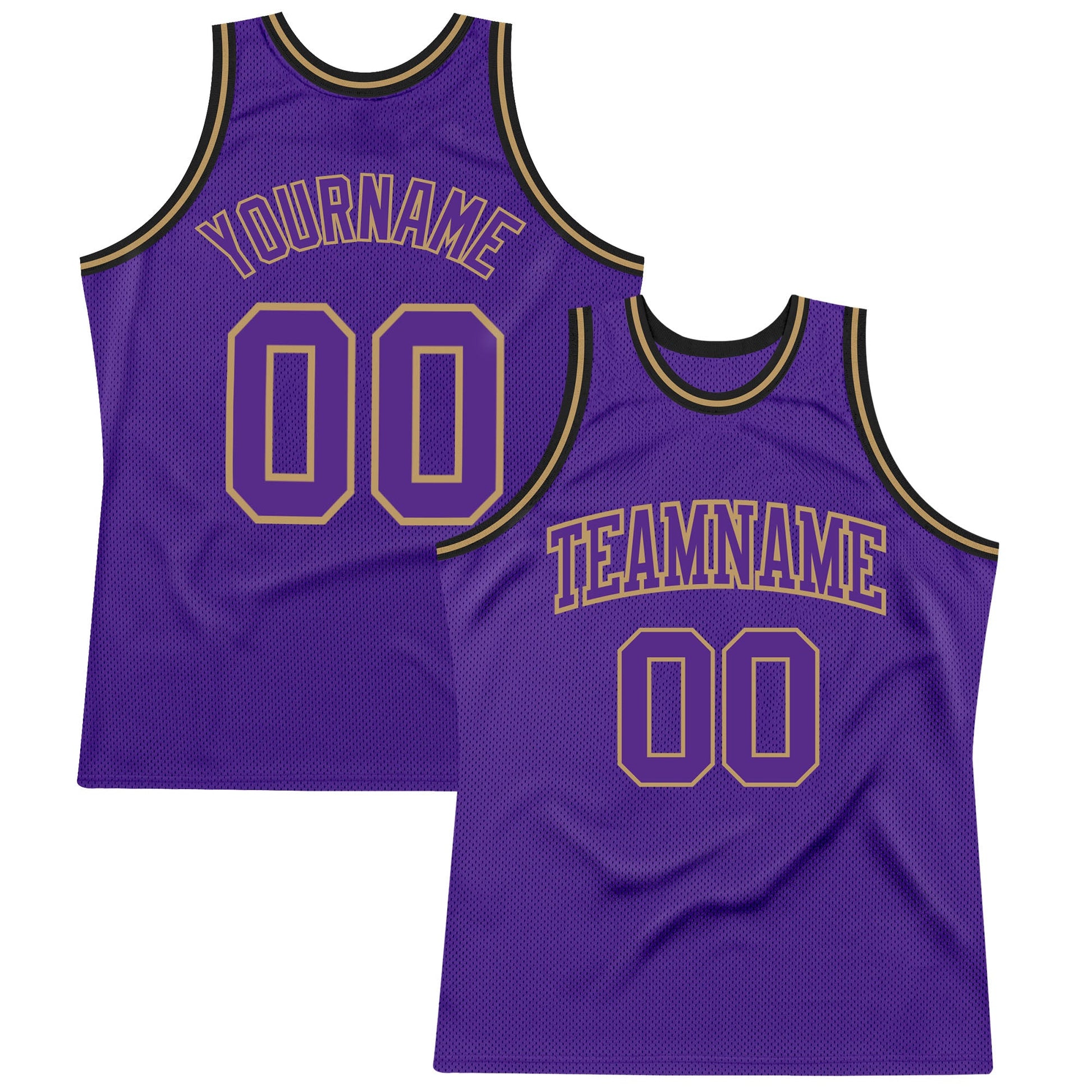 Custom Purple Purple Old Gold-Black Authentic Throwback Basketball Jersey - Main View