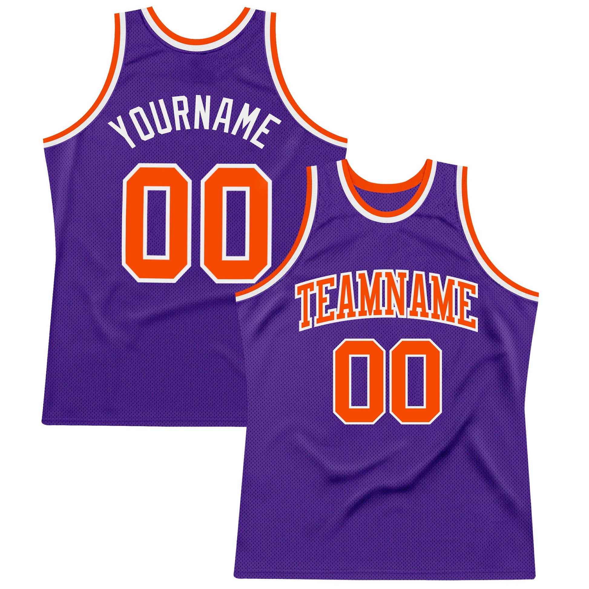 Custom Purple Orange-White Authentic Throwback Basketball Jersey - Main View