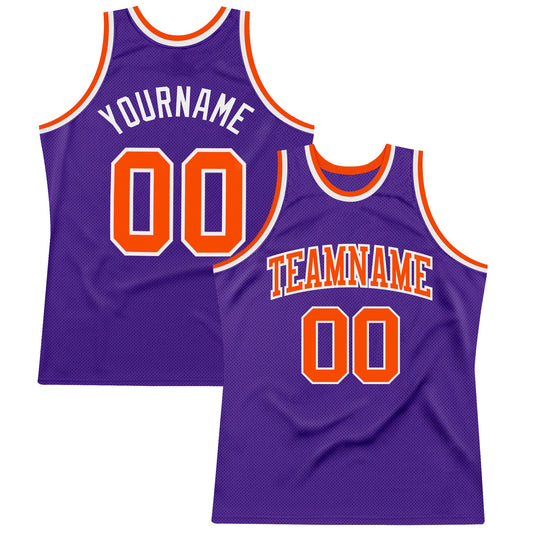 Custom Purple Orange-White Authentic Throwback Basketball Jersey - Main View