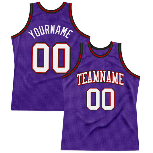 Custom Purple White Red-Black Authentic Throwback Basketball Jersey - Main View