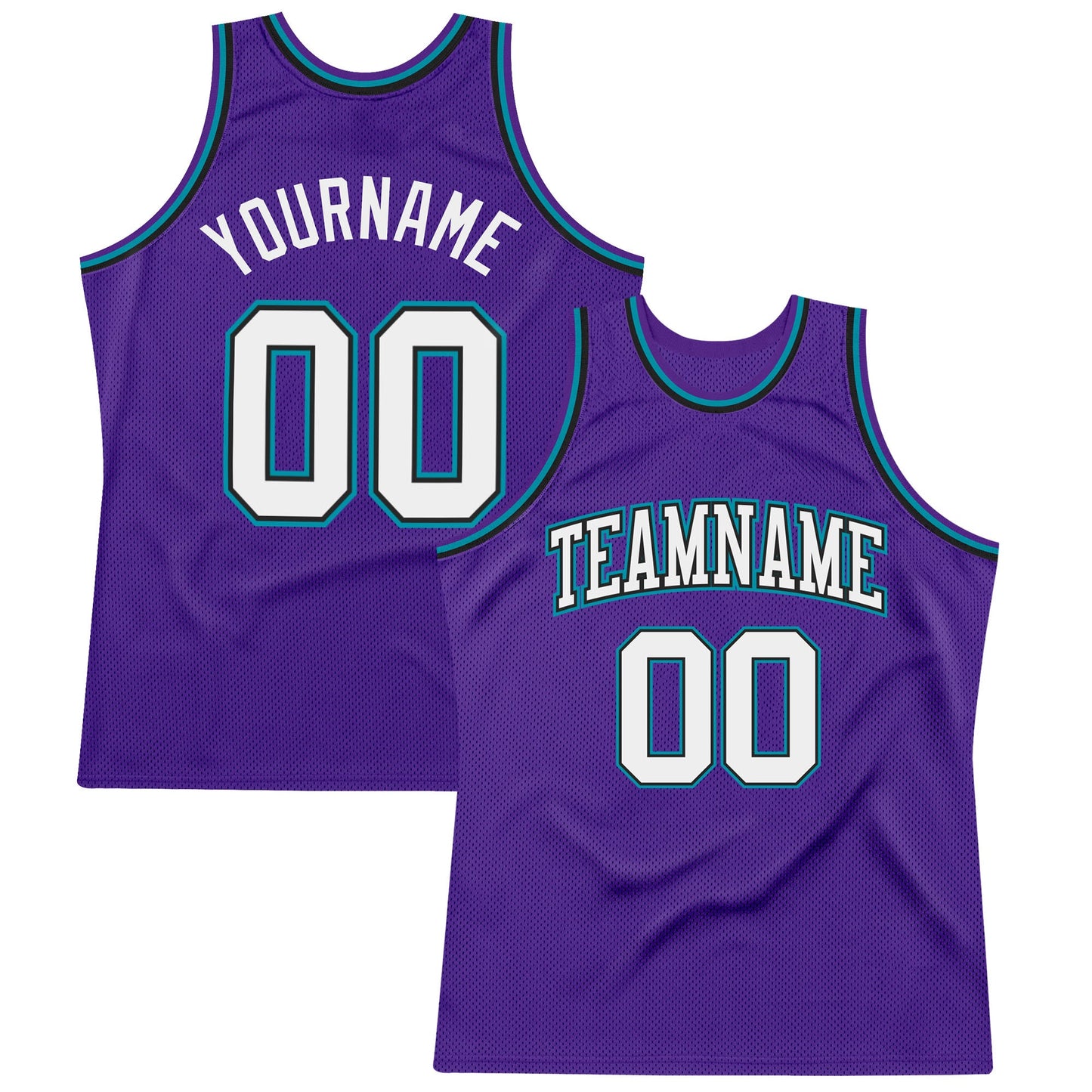Custom Purple White Black-Teal Authentic Throwback Basketball Jersey - Main View