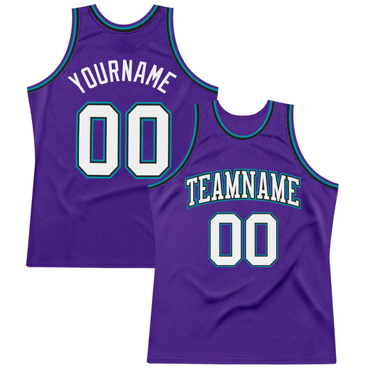 Custom Purple White Black-Teal Authentic Throwback Basketball Jersey - Main View