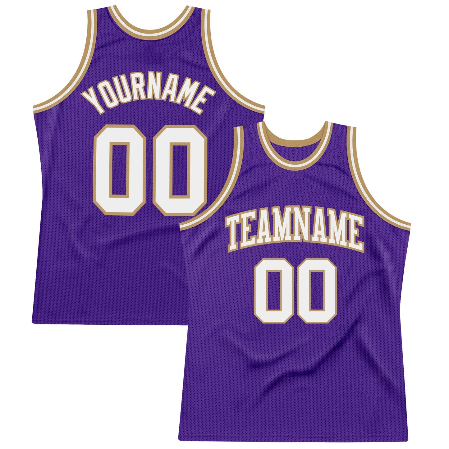 Custom Purple White-Old Gold Authentic Throwback Basketball Jersey - Main View