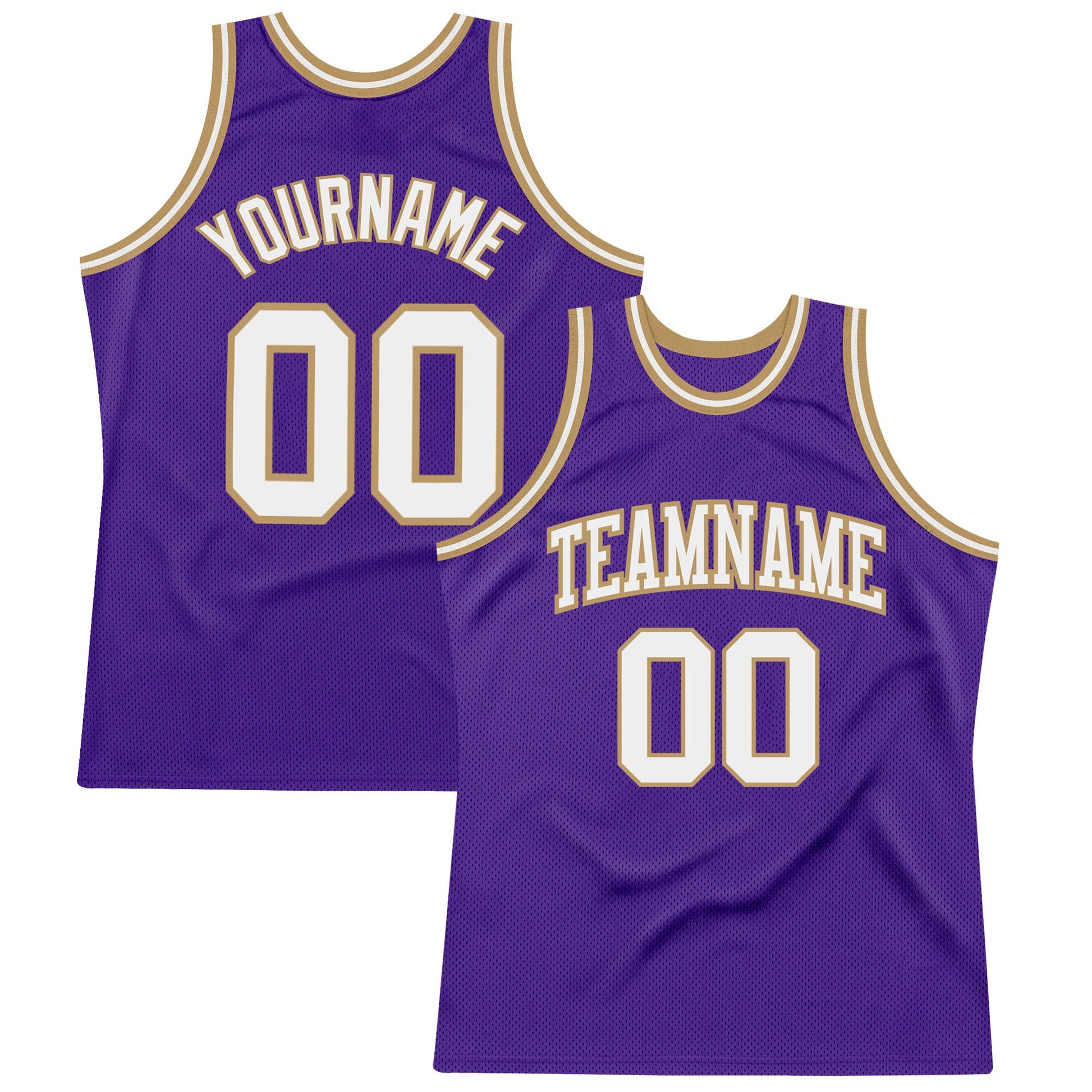 Custom Purple White-Old Gold Authentic Throwback Basketball Jersey - Main View