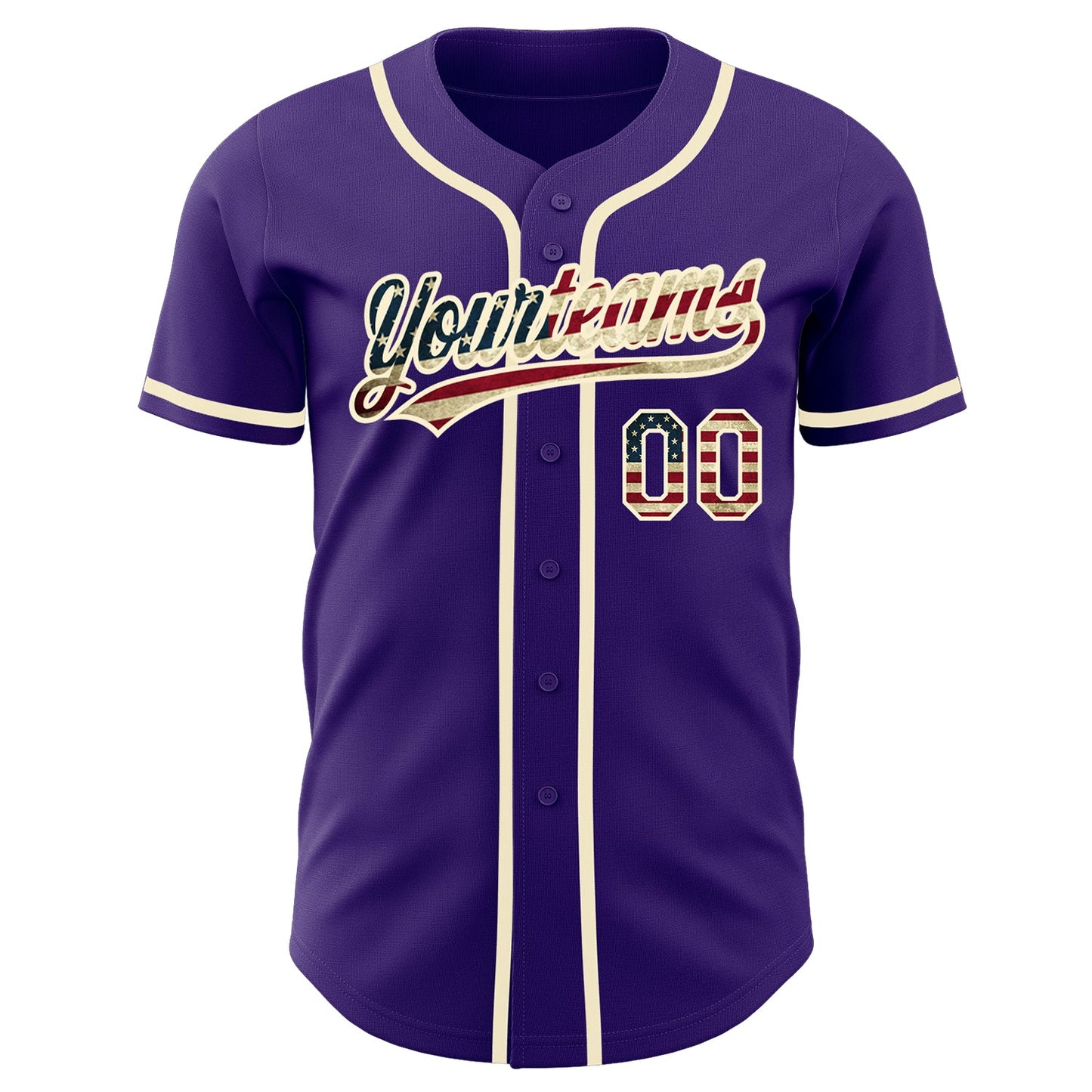 Custom Purple Vintage USA Flag-Cream Authentic Baseball Jersey view 3