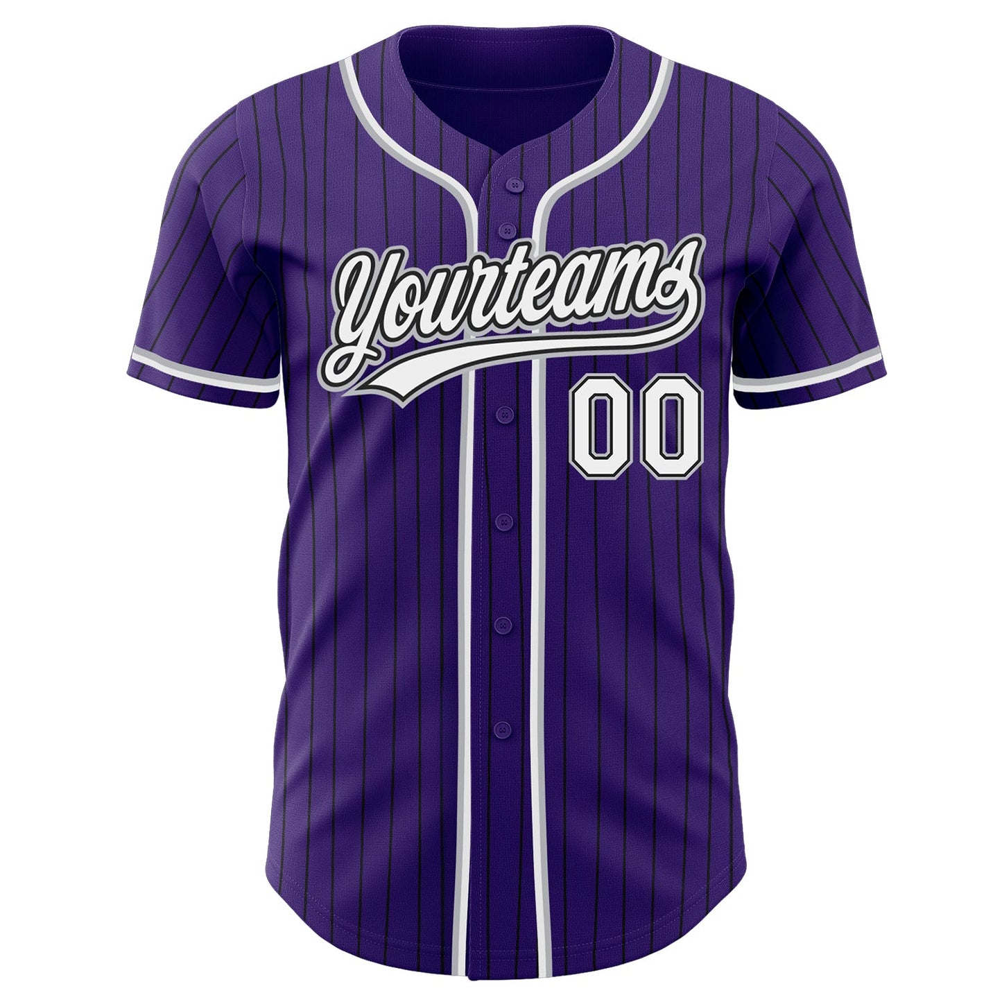 Custom Purple Black Pinstripe White-Gray Authentic Baseball Jersey view 2