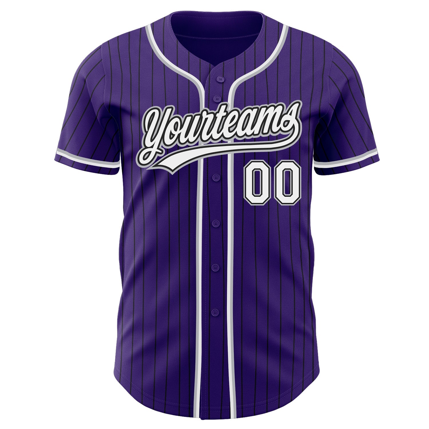 Custom Purple Black Pinstripe White-Gray Authentic Baseball Jersey view 2