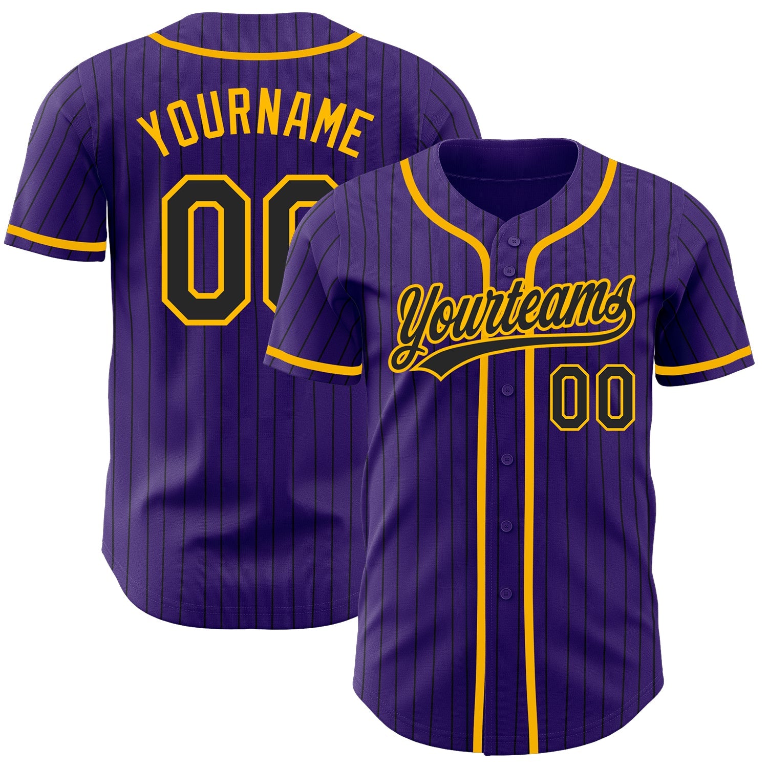 Custom Purple Black Pinstripe Black-Gold Authentic Baseball Jersey - Main View