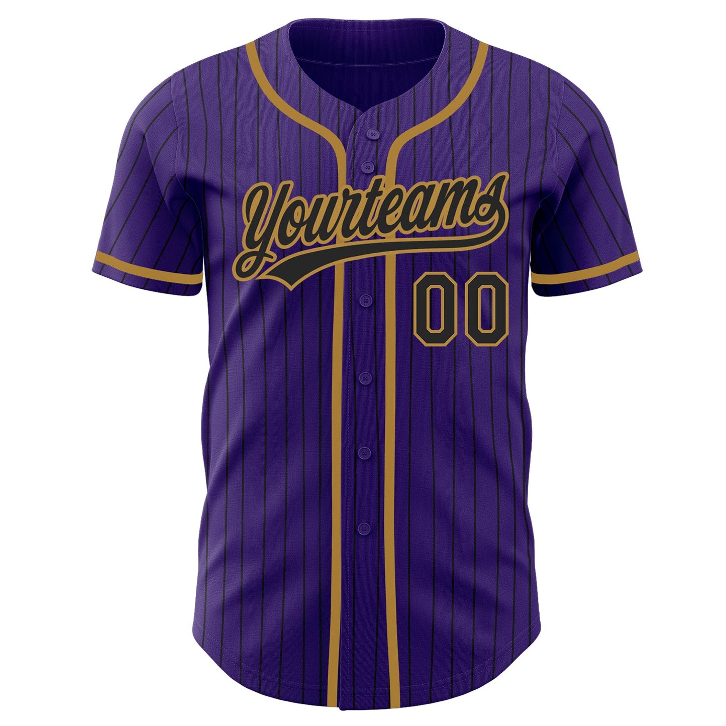 Custom Purple Black Pinstripe Black-Old Gold Authentic Baseball Jersey view 2