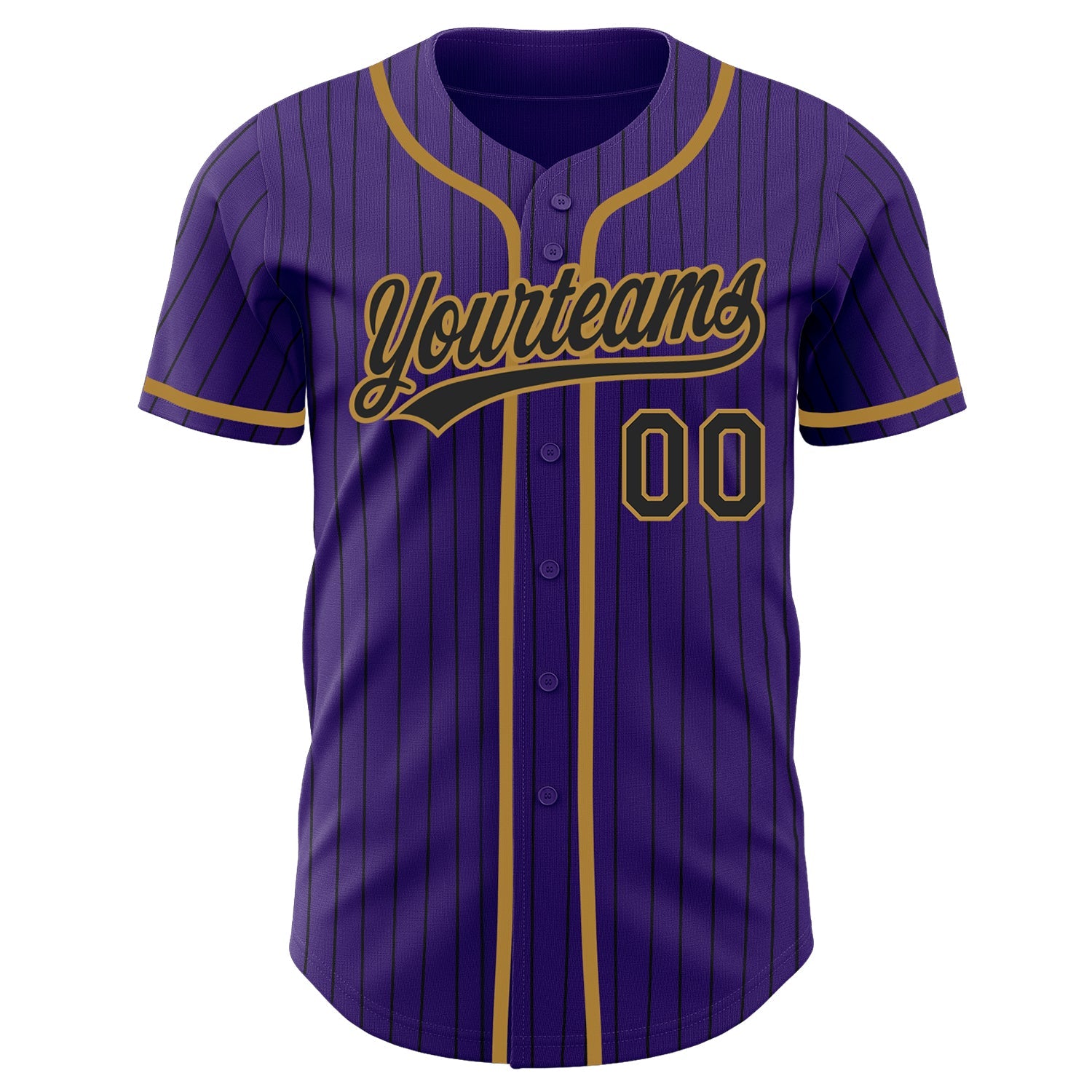 Custom Purple Black Pinstripe Black-Old Gold Authentic Baseball Jersey view 2