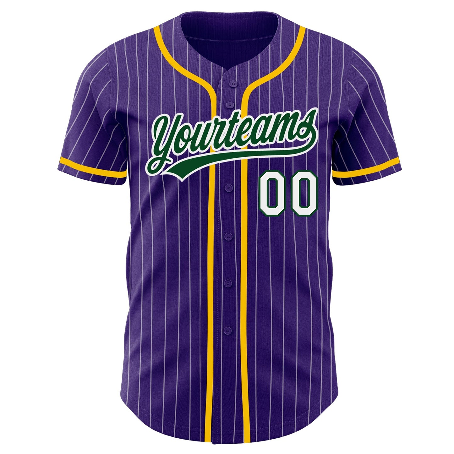 Custom Purple White Pinstripe Green Authentic Baseball Jersey view 2