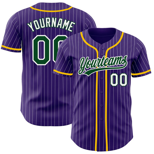 Custom Purple White Pinstripe Green Authentic Baseball Jersey - Main View