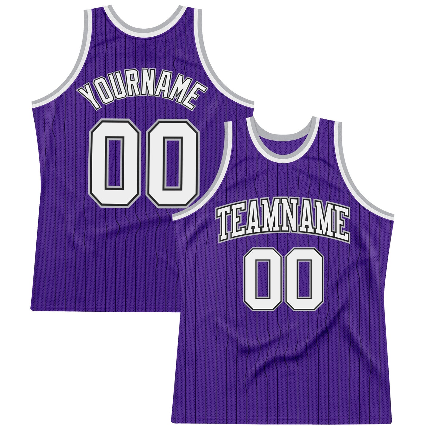 Custom Purple Black Pinstripe White-Gray Authentic Basketball Jersey - Main View
