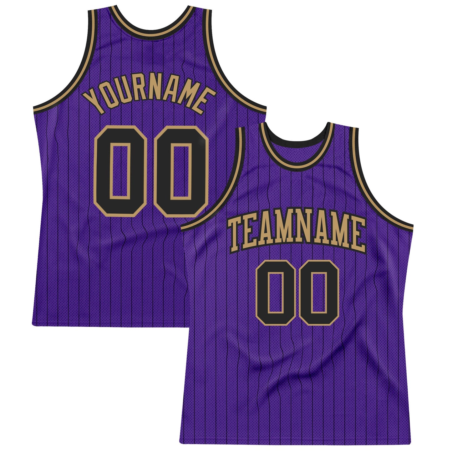 Custom Purple Black Pinstripe Black-Old Gold Authentic Basketball Jersey - Main View
