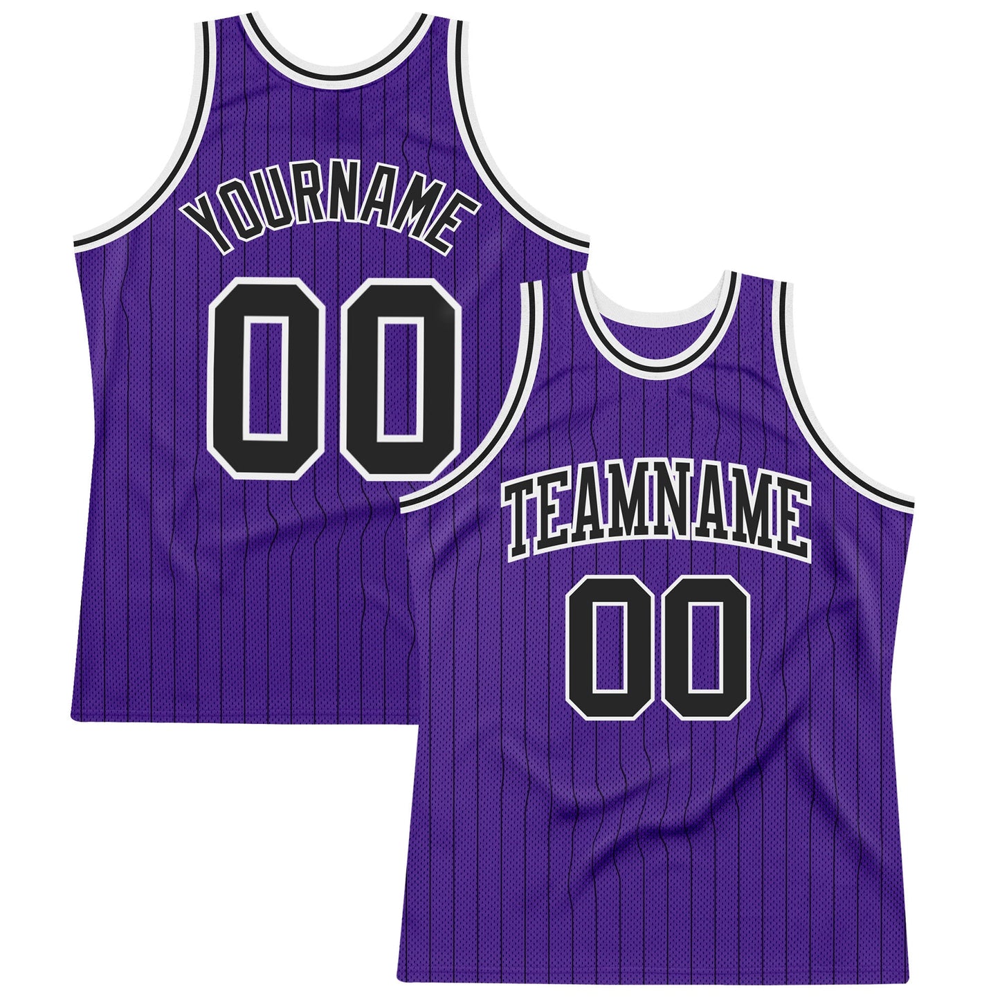 Custom Purple Black Pinstripe Black-White Authentic Basketball Jersey - Main View