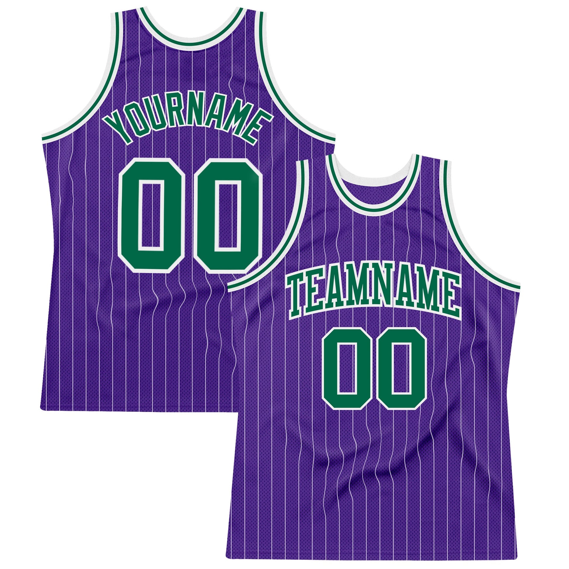 Custom Purple White Pinstripe Kelly Green Authentic Basketball Jersey - Main View