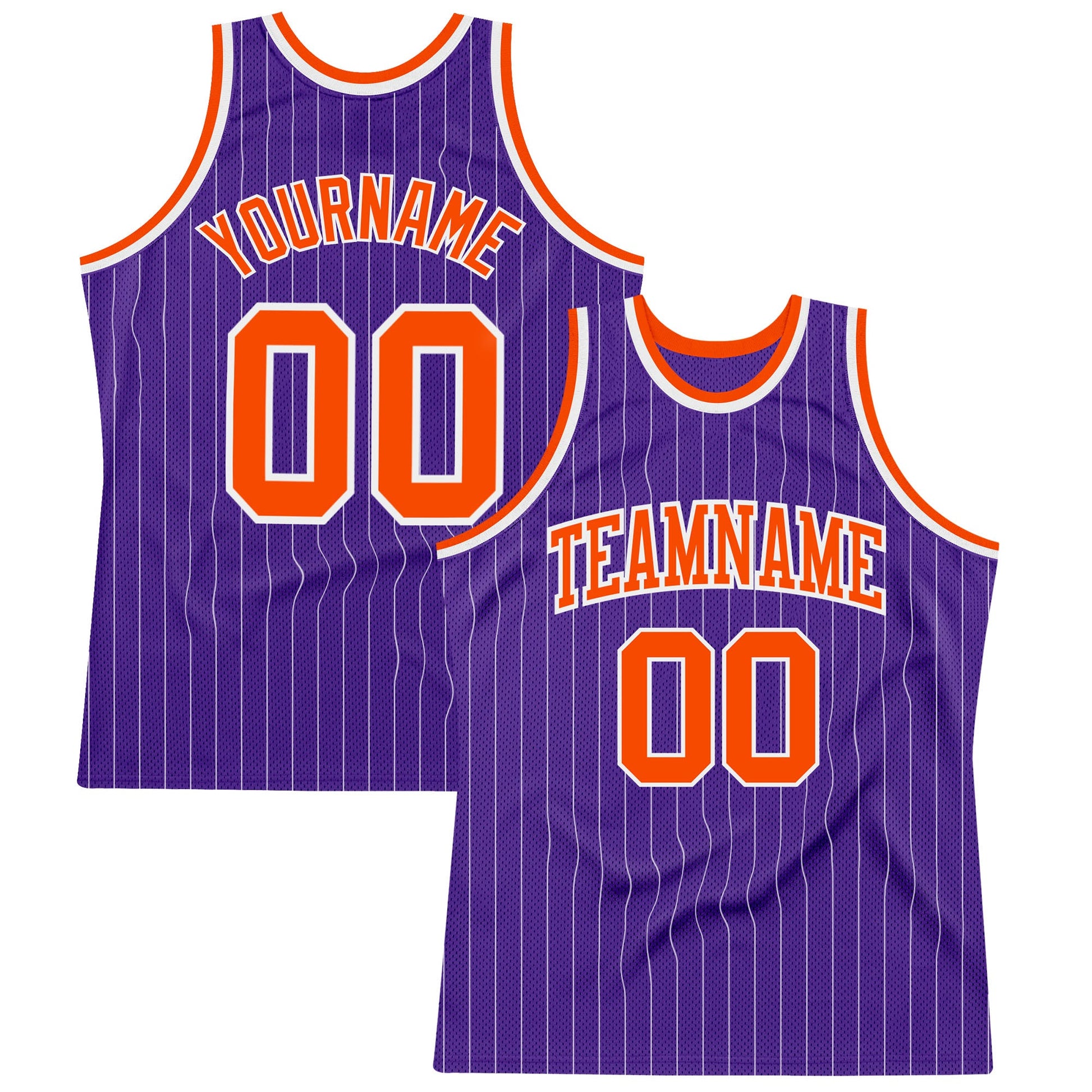 Custom Purple White Pinstripe Orange Authentic Basketball Jersey - Main View