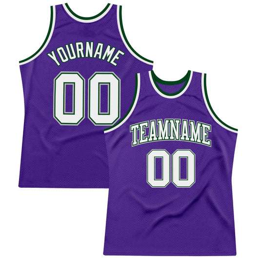 Custom Purple White Green-Gray Authentic Throwback Basketball Jersey - Main View