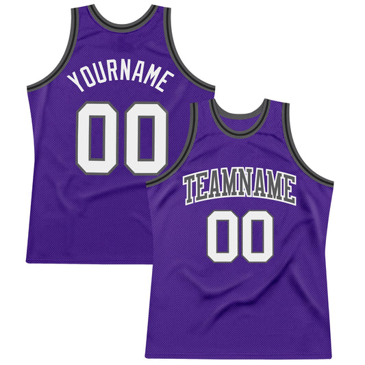 Custom Purple White Steel Gray-Black Authentic Throwback Basketball Jersey - Main View