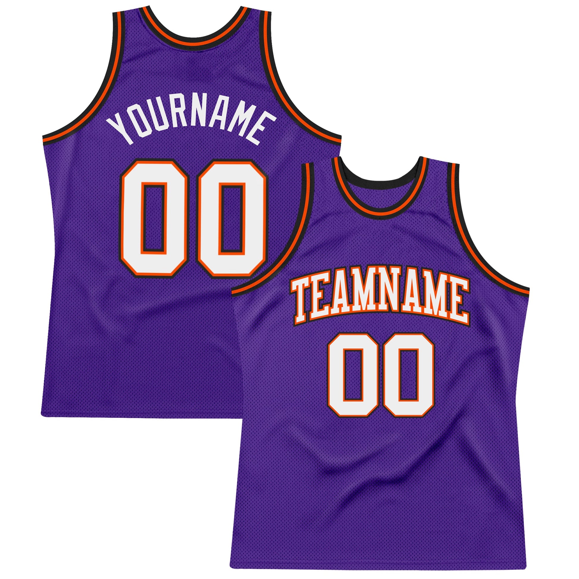 Custom Purple White Orange-Black Authentic Throwback Basketball Jersey - Main View