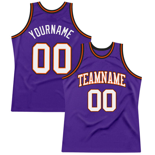 Custom Purple White Orange-Black Authentic Throwback Basketball Jersey - Main View