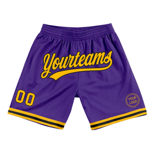 Custom Purple Gold-Black Authentic Throwback Basketball Shorts - Main View