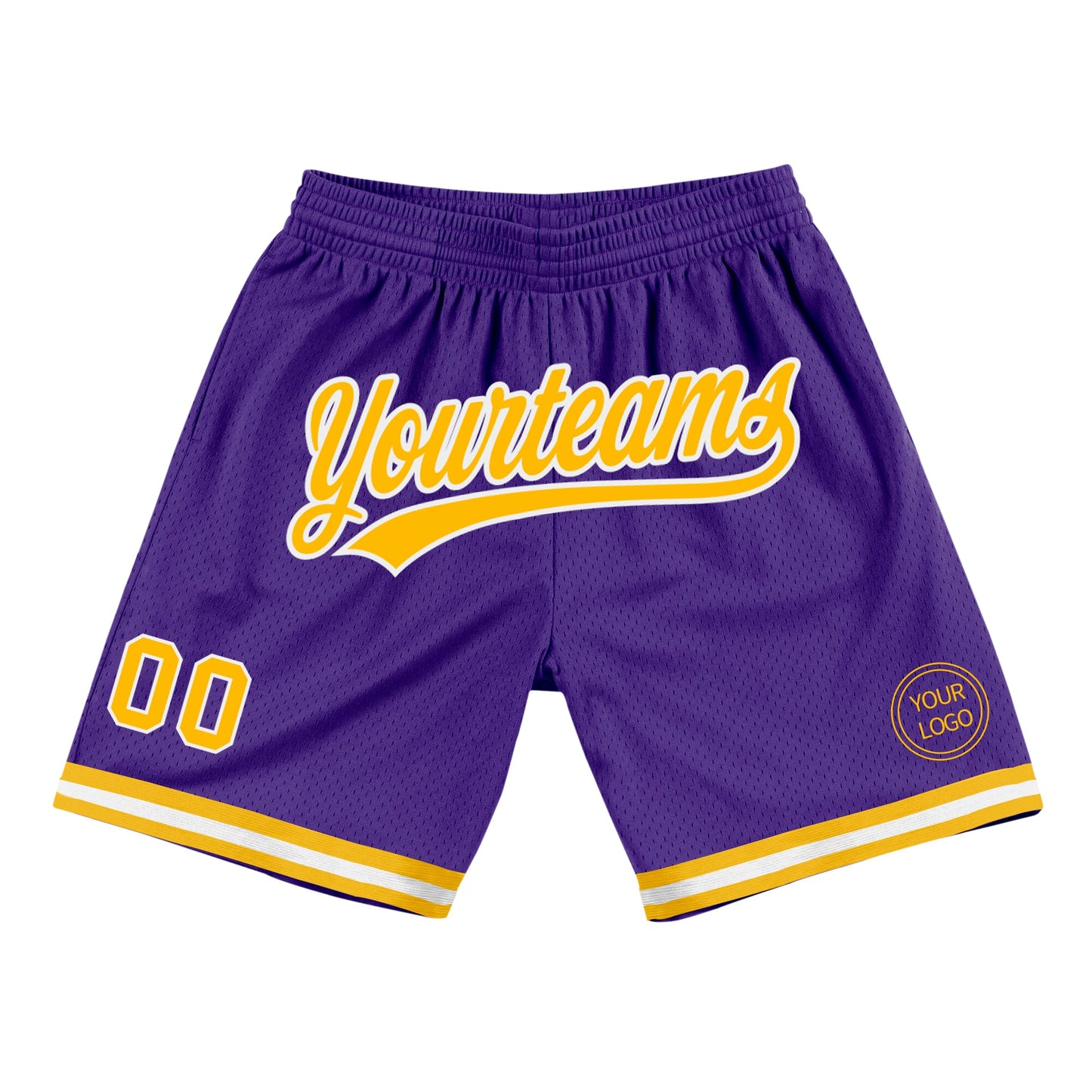 Custom Purple Gold-White Authentic Throwback Basketball Shorts - Main View