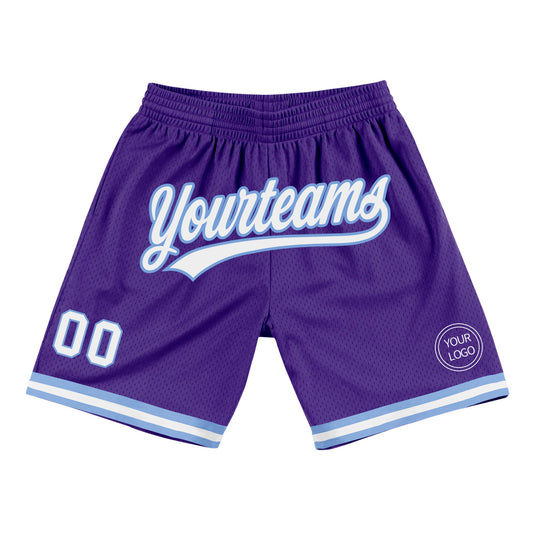 Custom Purple White-Light Blue Authentic Throwback Basketball Shorts - Main View