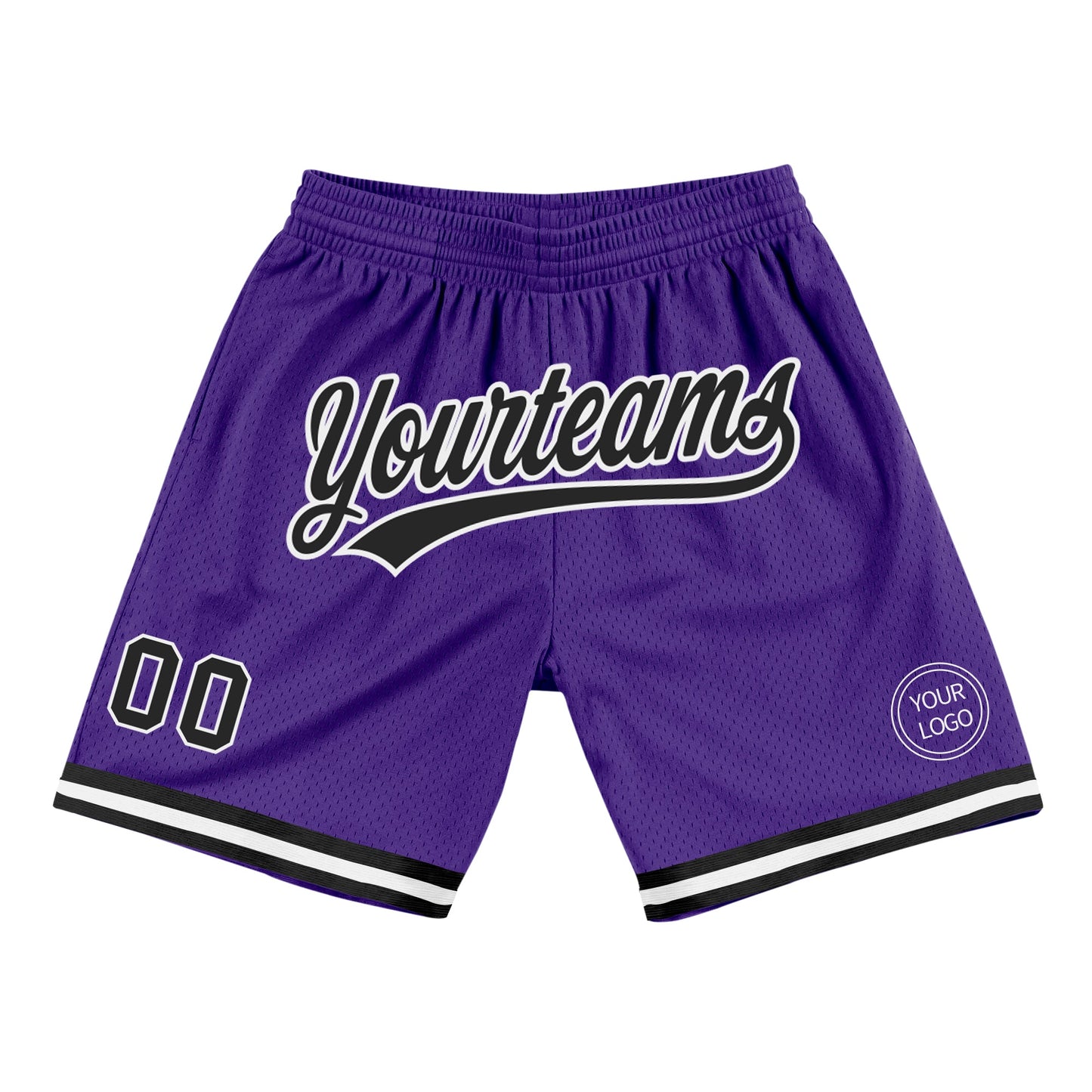 Custom Purple Black-White Authentic Throwback Basketball Shorts - Main View