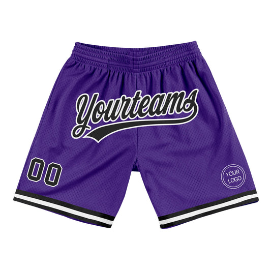 Custom Purple Black-White Authentic Throwback Basketball Shorts - Main View