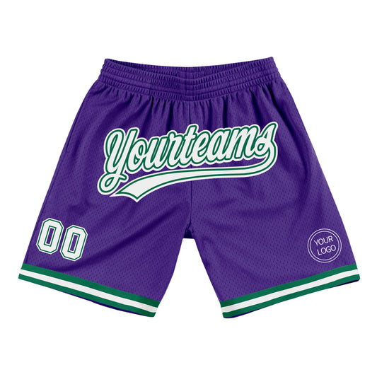 Custom Purple White-Kelly Green Authentic Throwback Basketball Shorts - Main View