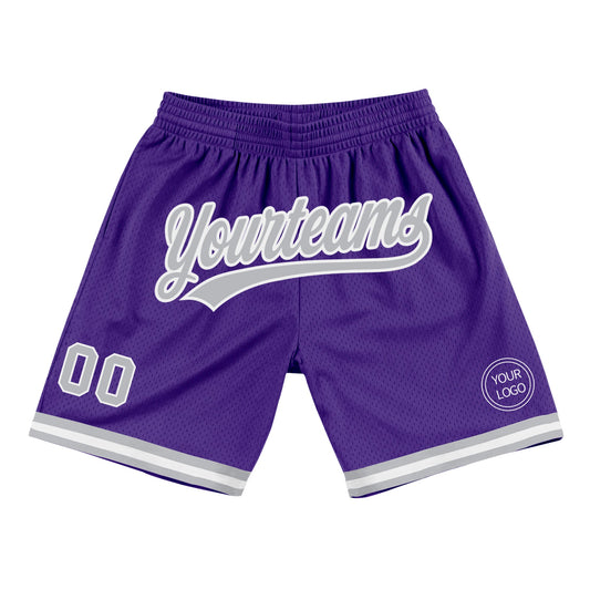 Custom Purple Gray-White Authentic Throwback Basketball Shorts - Main View