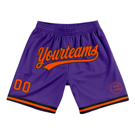Custom Purple Orange-Black Authentic Throwback Basketball Shorts - Main View