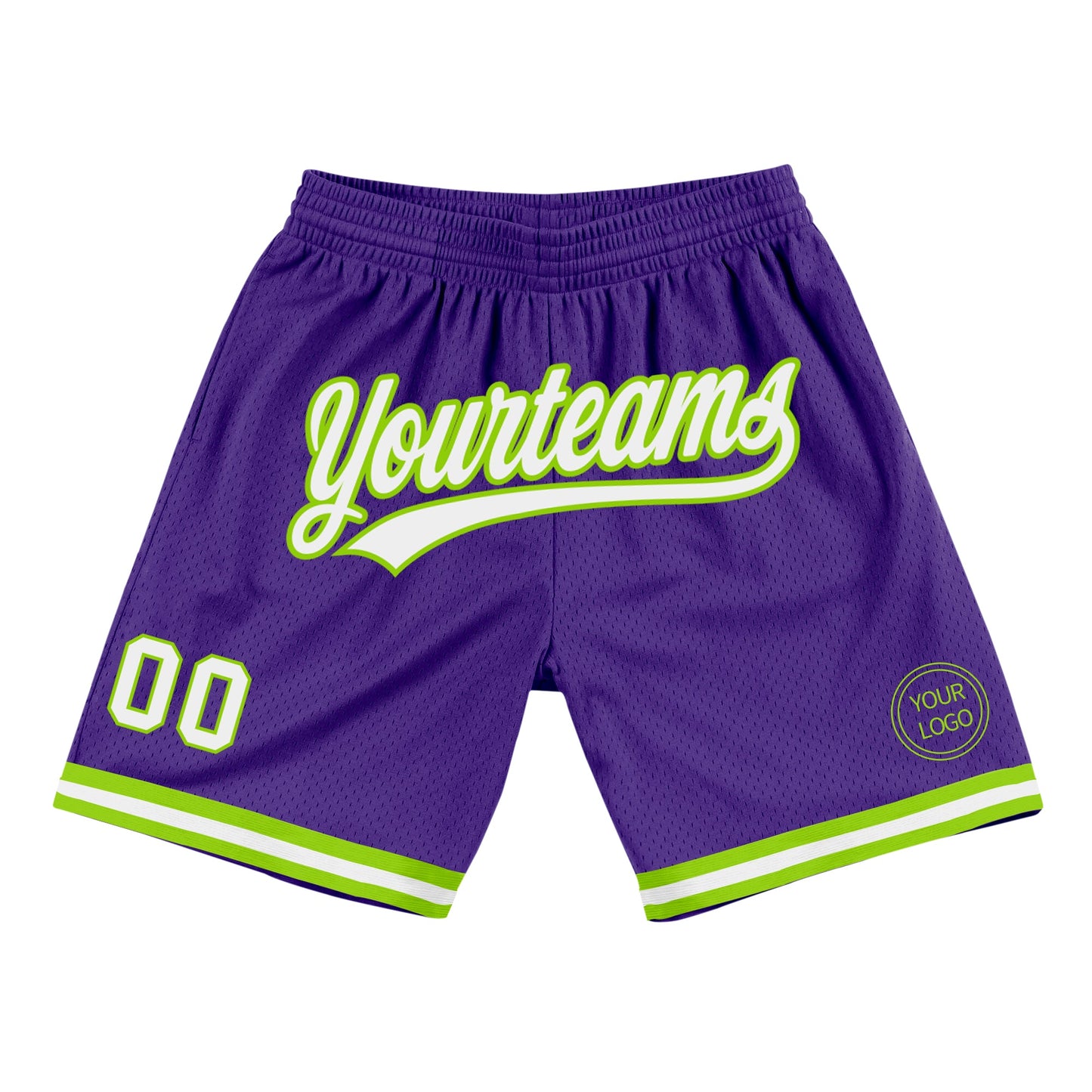 Custom Purple White-Neon Green Authentic Throwback Basketball Shorts - Main View