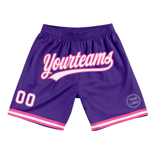 Custom Purple White-Pink Authentic Throwback Basketball Shorts - Main View