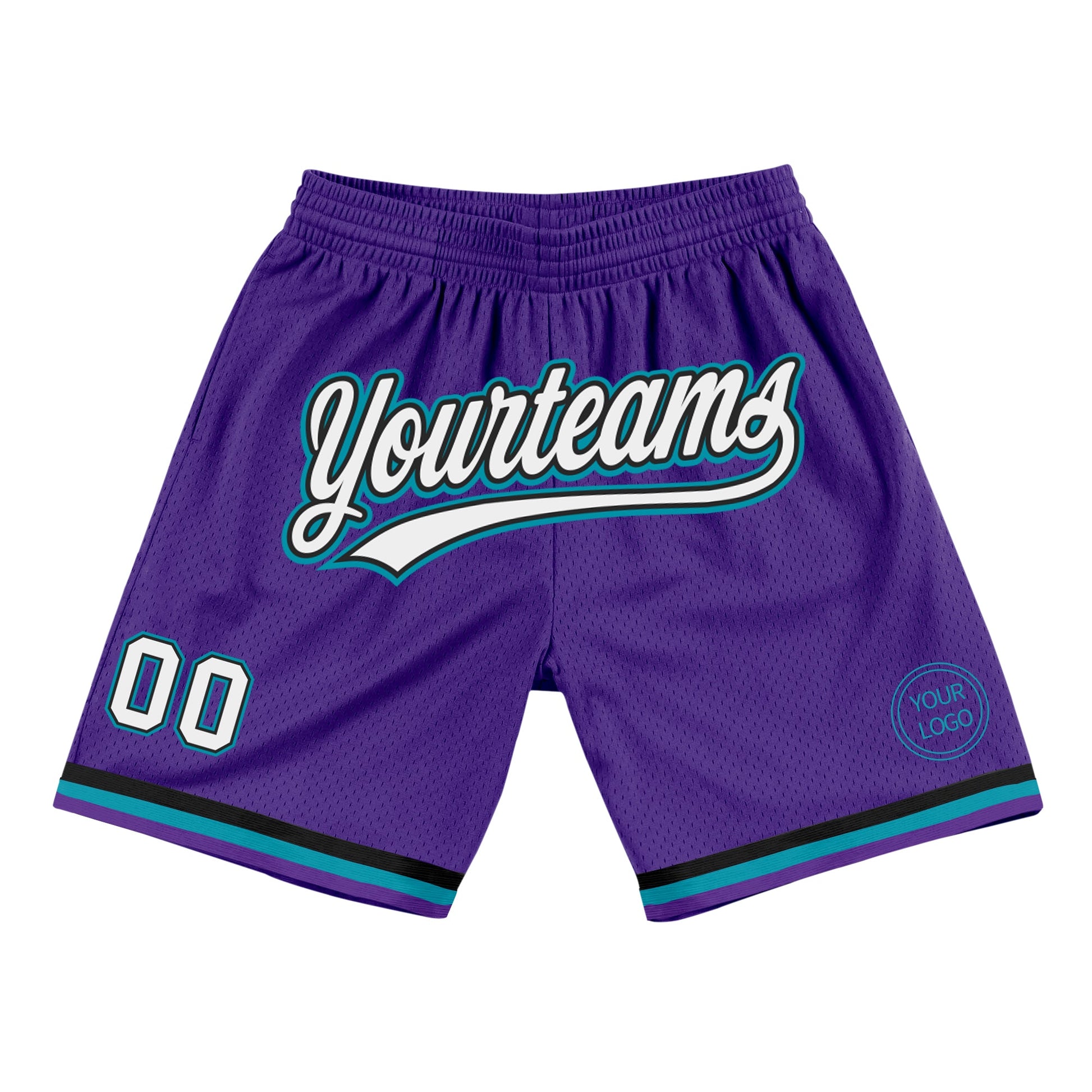 Custom Purple White Black-Teal Authentic Throwback Basketball Shorts - Main View