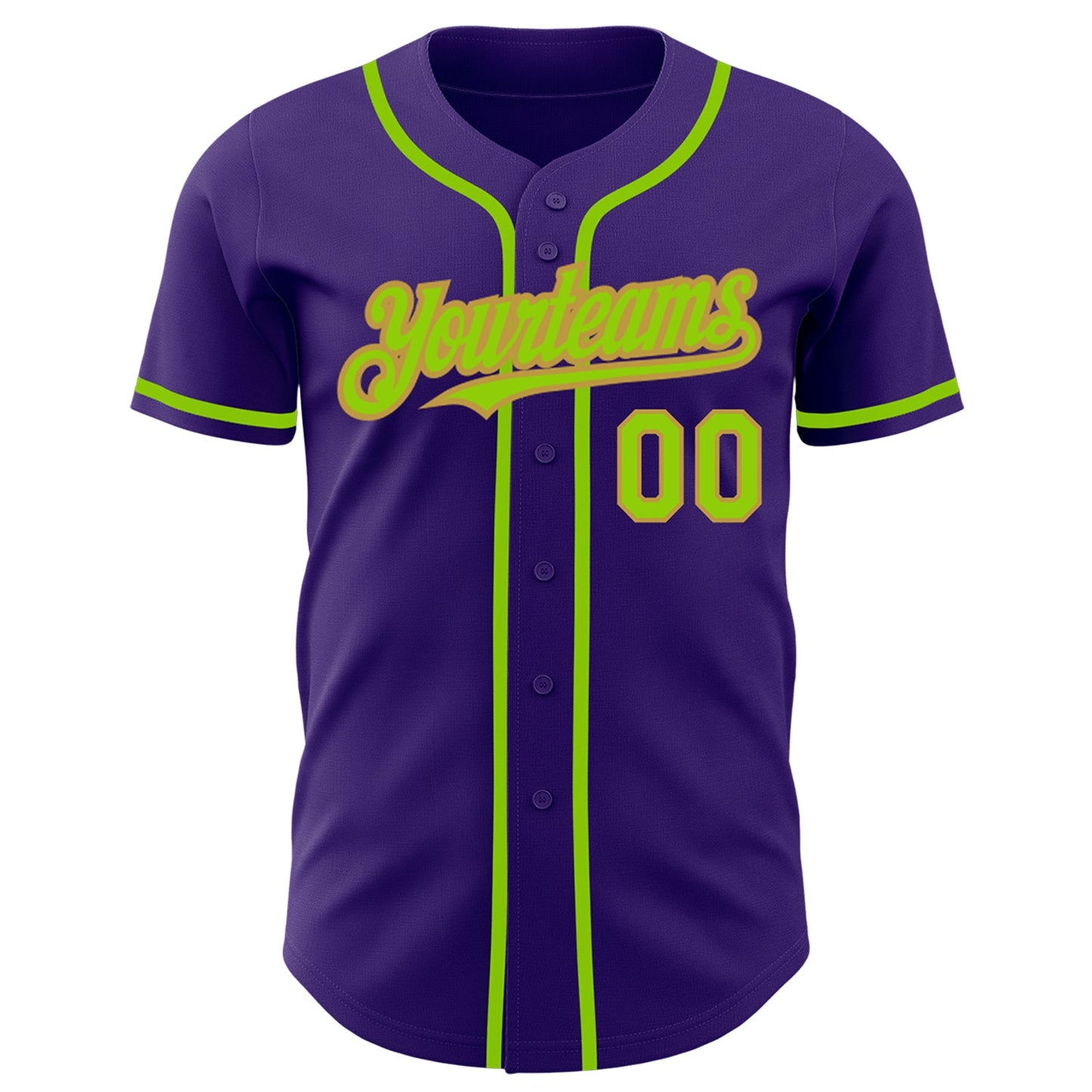 Custom Purple Neon Green-Old Gold Authentic Baseball Jersey view 2