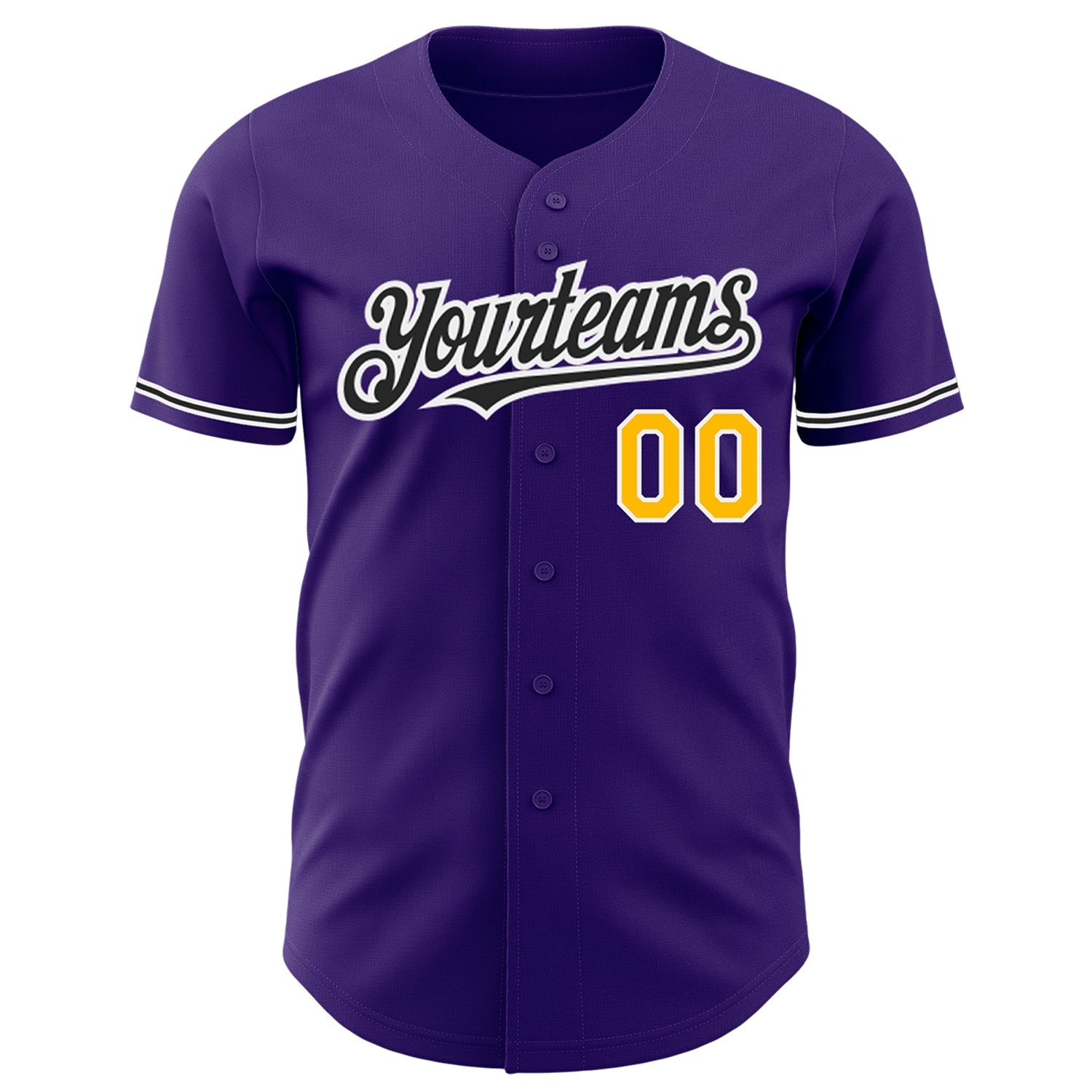 Custom Purple Black-Gold Authentic Baseball Jersey view 2