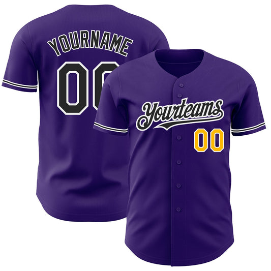 Custom Purple Black-Gold Authentic Baseball Jersey - Main View