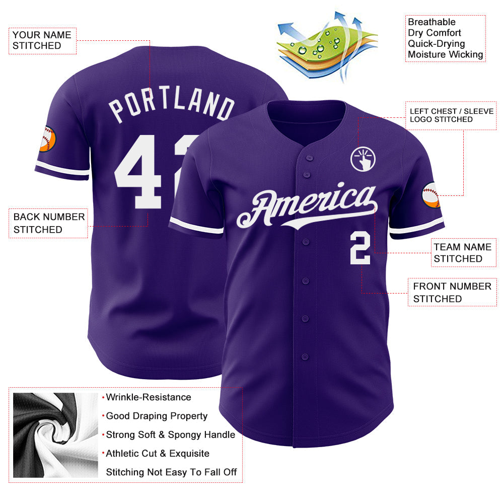 Custom Purple White Authentic Baseball Jersey view 3