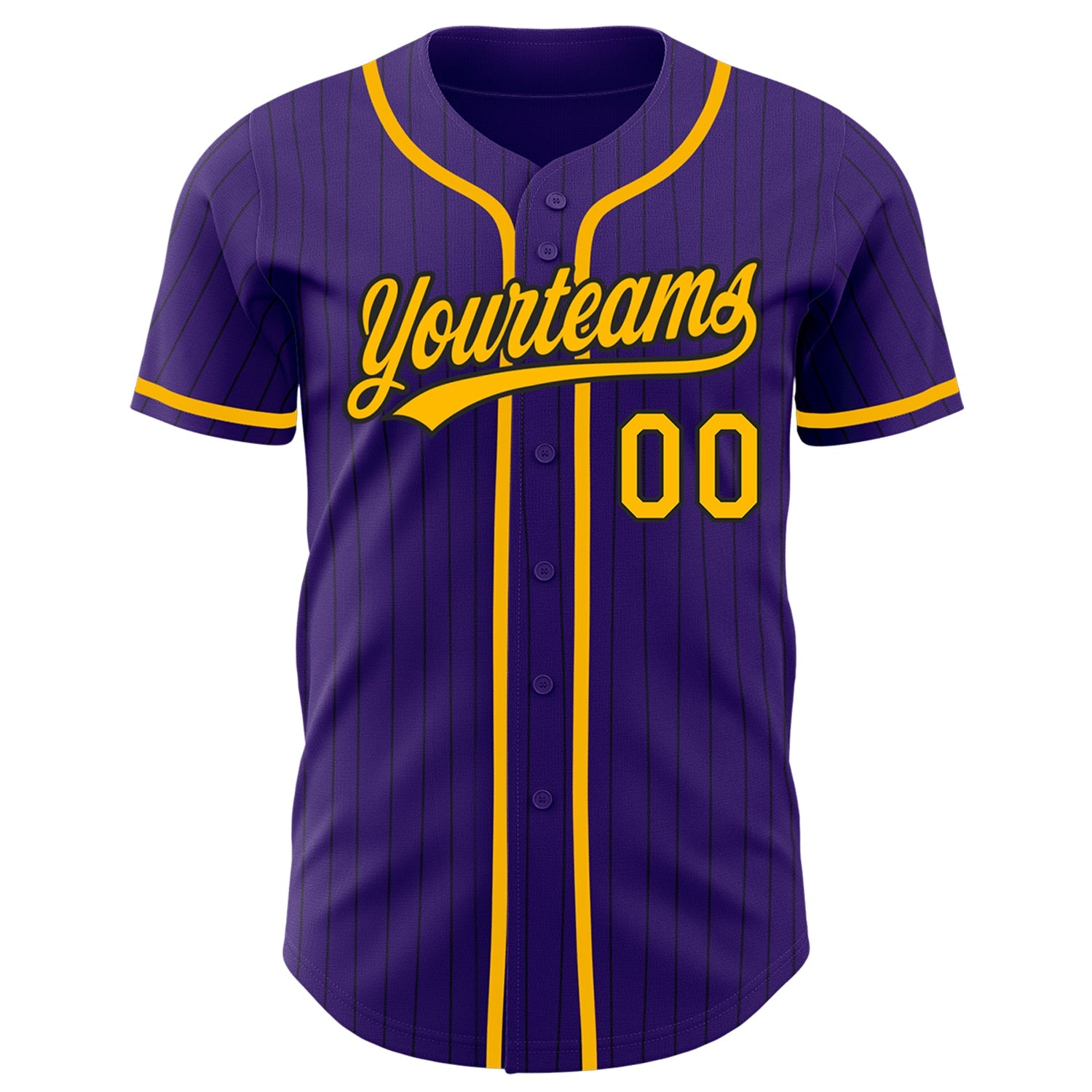 Custom Purple Black Pinstripe Gold Authentic Baseball Jersey view 2
