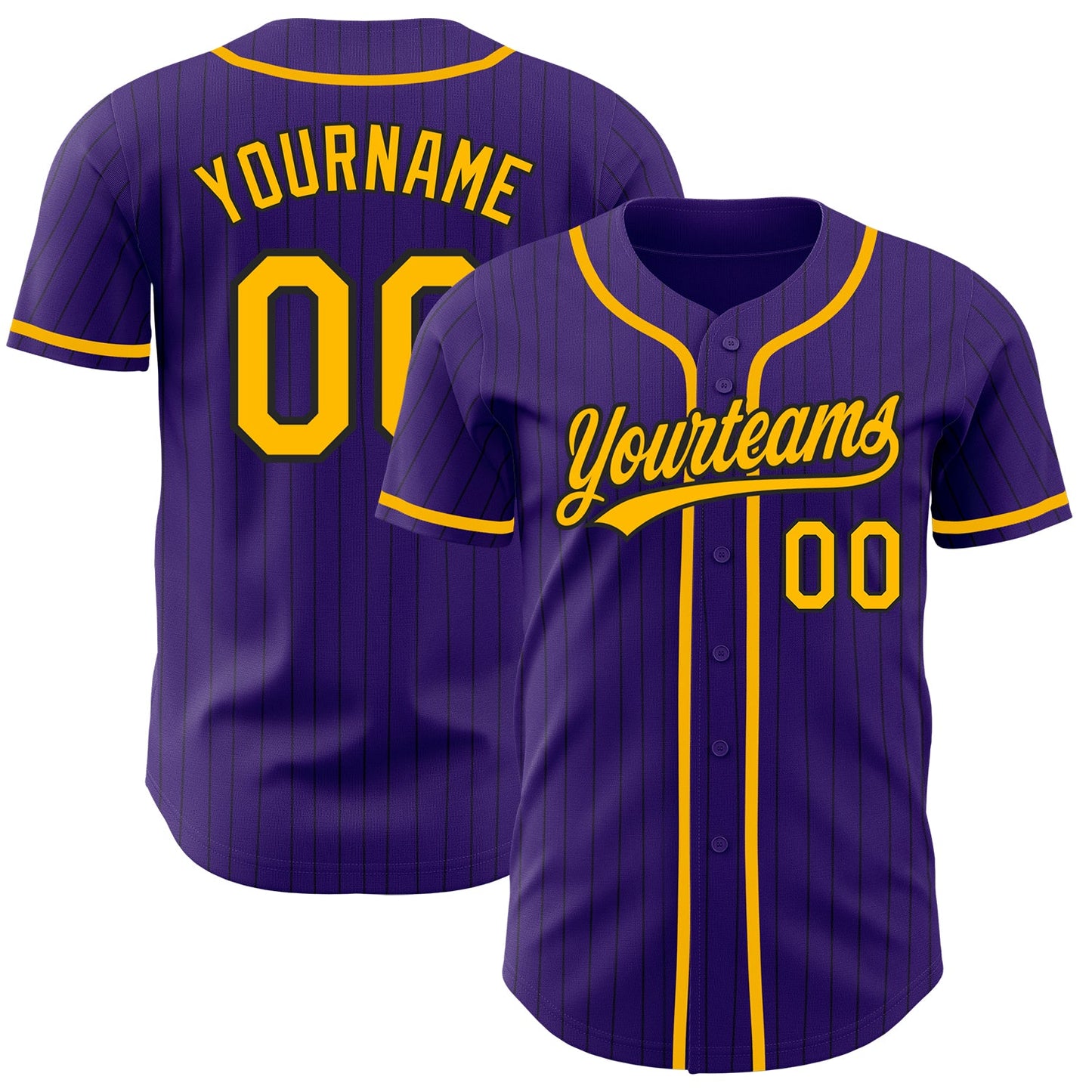 Custom Purple Black Pinstripe Gold Authentic Baseball Jersey - Main View